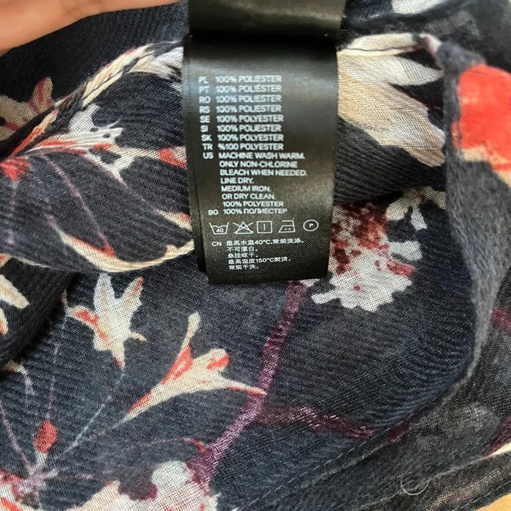 H&M Infinity Tube Scarf Dark Blue Floral Pink and White Blossoms